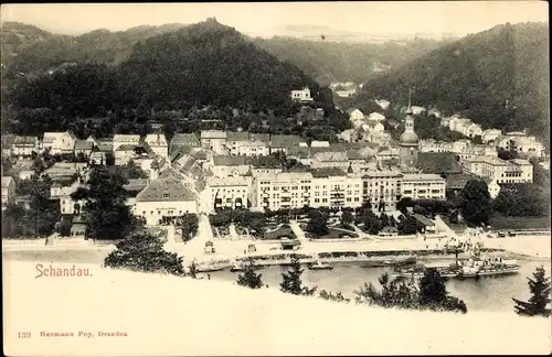 Ak Bad Schandau Sächsische Schweiz, Ortspanorama, Salondampfer