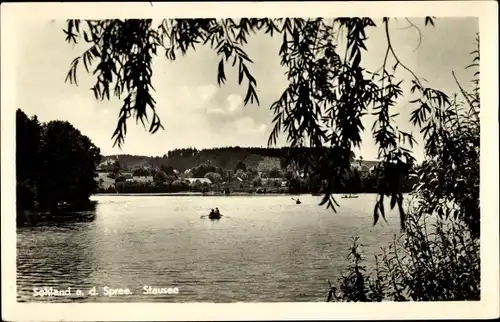 Ak Sohland an der Spree Sachsen, Stausee, Ruderboot, Panorama
