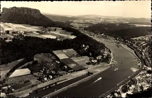 Ak Königstein an der Elbe Sächsische Schweiz. Festung Königstein, Blick auf Lilienstein und Elbe