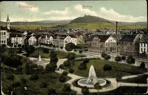 Ak Tuttlingen an der Donau Württemberg, Honberg, Panorama mit Park und Springbrunnen, Denkmal