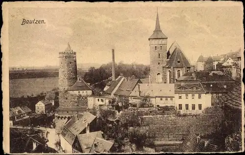 Ak Bautzen in der Oberlausitz, Panorama, Kirche, Turm