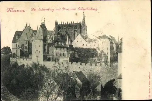 Ak Meißen an der Elbe, Der Schlossberg mit Dom und Albrechtsburg