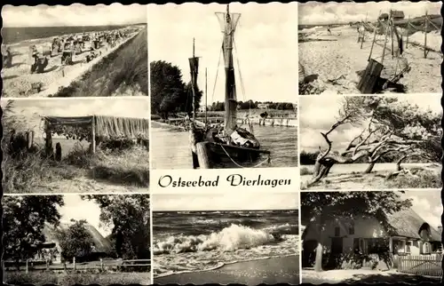 Ak Ostseebad Dierhagen, Strandansichten, Reethaus, Segelboot