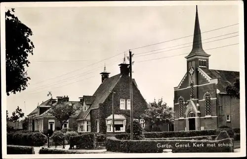 Ak Garijp Garyp Friesland Niederlande, Geref. Kerk met school