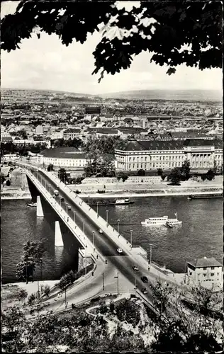 Ak Koblenz am Rhein, Neue Rheinbrücke und Schloss, Schiffe