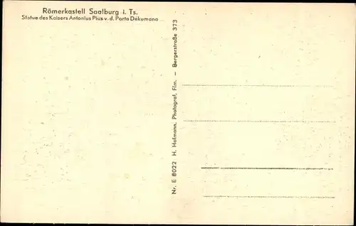 Ak Bad Homburg vor der Höhe Hessen, Römerkastell Kastell Saalburg, Statue Kaiser Antonius Pius