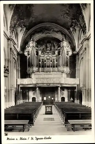 Ak Mainz am Rhein, St. Ignaz-Kirche, Innenraum, Bänke, Orgel