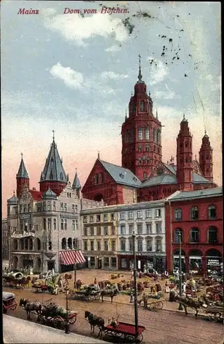 Ak Mainz am Rhein, Dom vom Höfchen, Markt