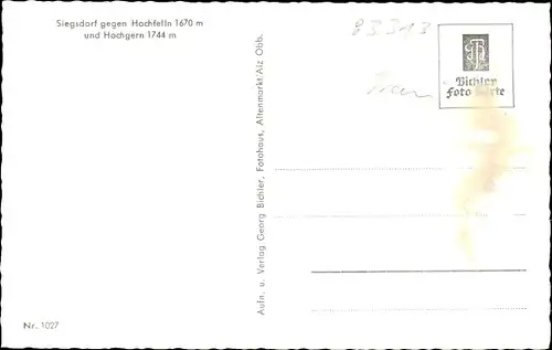 Ak Siegsdorf in Oberbayern, Panorama, Hochfelln 1670 m, Hochgern 1744 m