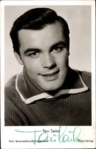 Ak Schauspieler Toni Sailer, Portrait, Autogramm, Rüdel Verlag