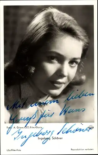 Ak Schauspielerin Ingeborg Schöner, Portrait, Autogramm