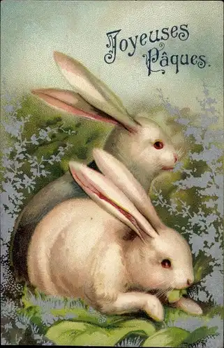 Litho Glückwunsch Ostern, Zwei Osterhasen, Wiese