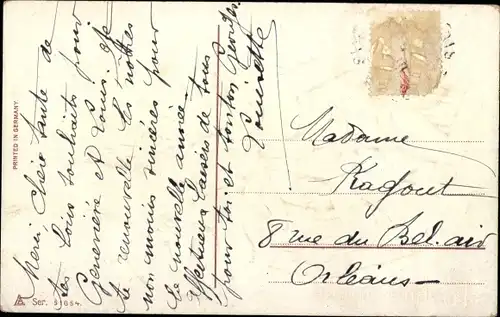 Präge Ak Glückwunsch Neujahr, Blumenstrauß in einer Truhe