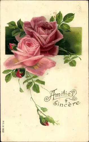 Präge Ak Amities sincere, Rosen, Kitsch