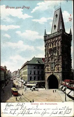 Ak Praha Prag Tschechien, Graben mit Pulverturm