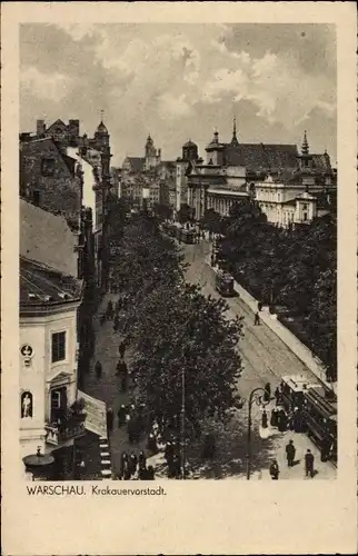 Ak Warschau Polen, Krakauer Vorstadt, Straßenbahnen