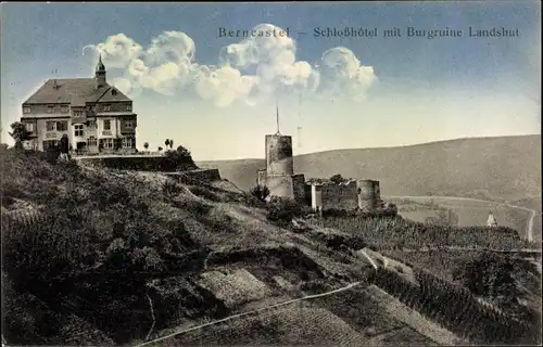 Ak Bernkastel Kues an der Mosel, Schloßhotel mit Burgruine Landshut