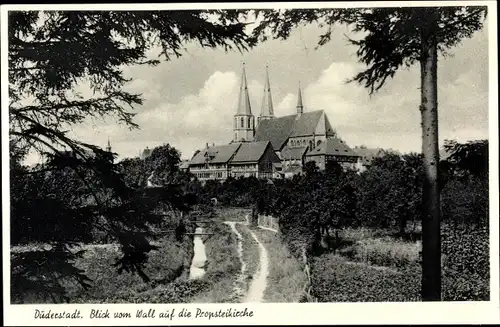 Ak Duderstadt Eichsfeld Niedersachsen, Blick vom Wall auf die Propsteikirche