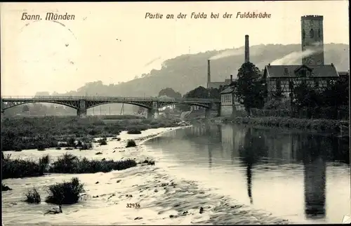 Ak Hann. Münden in Niedersachsen, Fuldapartie bei der Fuldabrücke