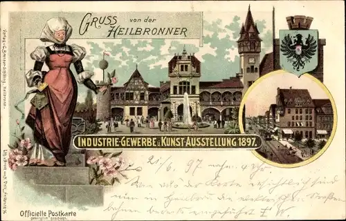 Ganzsachen Litho Heilbronn am Neckar, Industrie-, Gewerbe- und Kunstausstellung 1897, Wappen