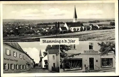 Ak Mamming an der Isar Niederbayern, Panorama, Kirche, Gasthof, Gemischtwarengeschäft