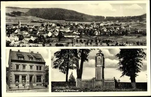 Ak Freisen im Saarland, Panorama, Kaufhaus Geschw. Keller, Kriegerdenkmal