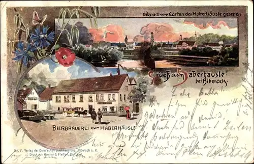 Litho Biberach an der Riß in Oberschwaben Württemberg, Bierbrauerei zum Haberhäusle