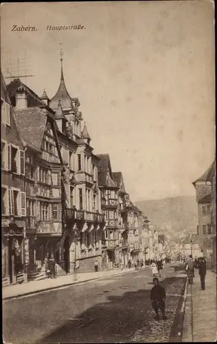 Ak Zabern Bas Rhin Frankreich, Blick in die Hauptstraße, Fachwerkhäuser