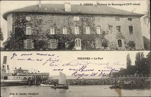 Ak Chens sur Léman Haute Savoie, Port de Tougues, Chateau de Beauregard