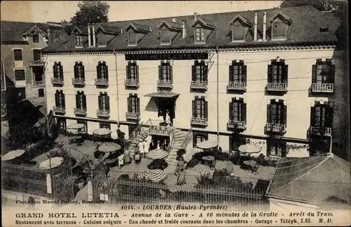 Ak Lourdes Hautes Pyrénées, Grand Hotel Lutetja, Avenue de la Gare