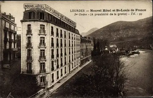Ak Lourdes Hautes Pyrénées, Nouvel Hotel et St-Louis de France