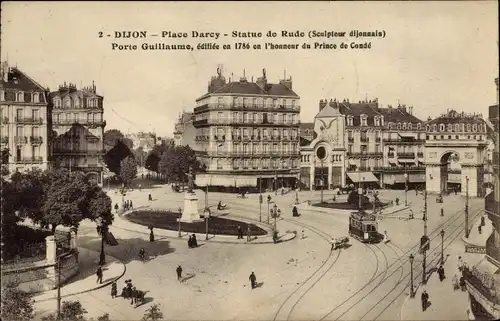 Ak Dijon Côte d'Or, Place Darcy, Statue de Rude