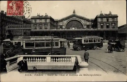 Ak Paris X, Gare de l'Est, Entrée du Metropolitain