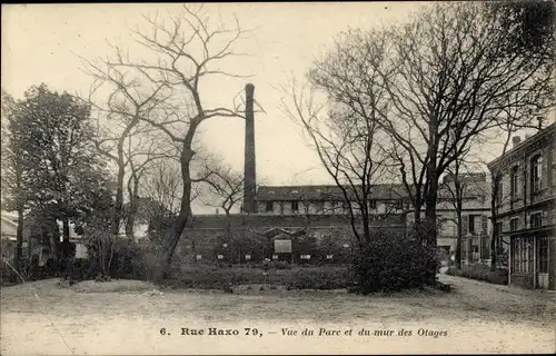 Ak Paris XX, Rue Haxo 79, Vue du Parc et mur des Otages