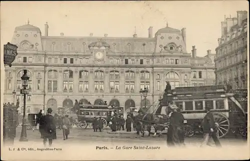 Ak Paris VIII, Gare Saint Lazare, Pferdewagen