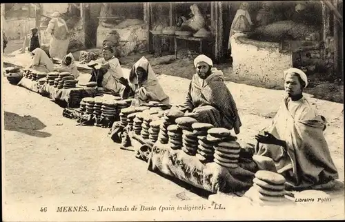 Ak Meknès Marokko, Marchands de Casra, pain indigène, Brotverkäufer, Levy & Fils 46