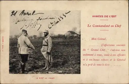 Ak Armees de l'Est, 133e Regiment d'Infanterie, le Commandant en Chef, I WK