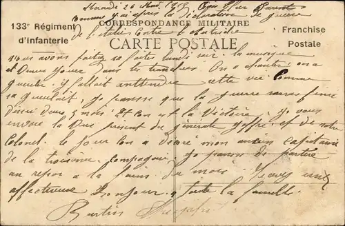 Ak Armees de l'Est, 133e Regiment d'Infanterie, le Commandant en Chef, I WK