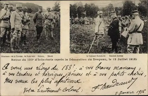 Ak Revue du 133e d'Infanterie apres la Decorattion du Drapeau, General Joffre, I WK