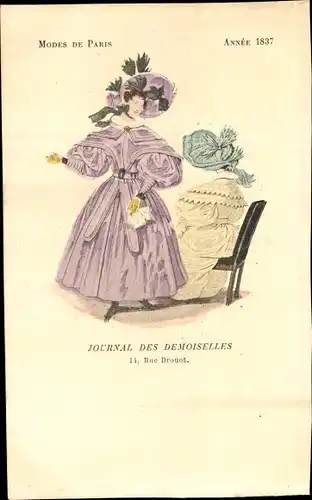 Ak Mode de Paris 1837, Journal des Demoiselles, Rue Drouot, zwei elegante Damen