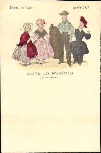 Ak Mode de Paris 1827, Journal des Demoiselles, Rue Drouot, Familie