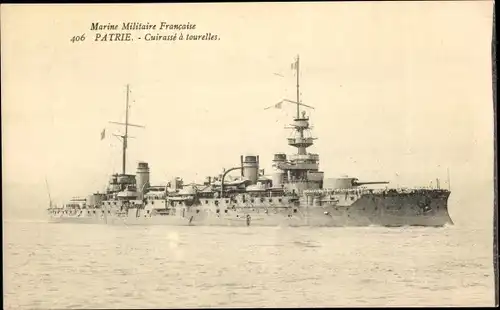 Ak Französisches Kriegsschiff Patrie, Cuirasse a tourelles