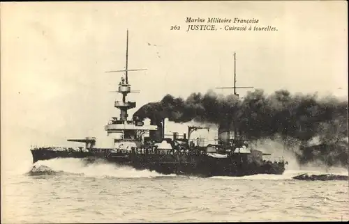 Ak Marine Militaire Francaise, Französisches Kriegsschiff, Justice, Cuirassé