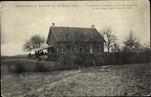 Ak Zeeland, Watervloed op 12 Maart 1906, Geruineerde voorzijde van de 2e Boerderij in den Eng. Polde
