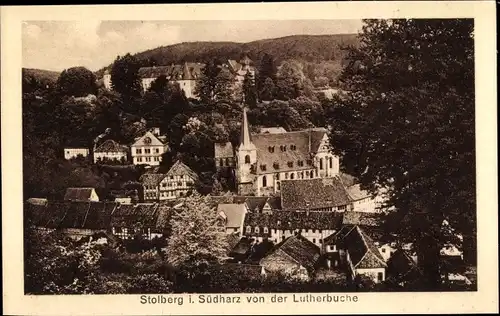 Ak Stolberg im Harz, Blick von der Lutherbuche, Kirche