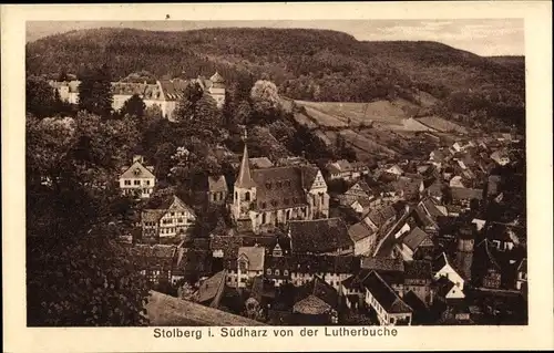 Ak Stolberg im Harz, Blick von der Lutherbuche, Kirche, Panorama