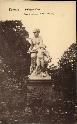 Ak Dresden Altstadt, Bürgerwiese, Statue, Psyche beschneidet Armor die Flügel