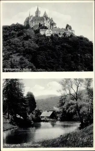 Ak Wernigerode am Harz, Schloss, Christianental, See