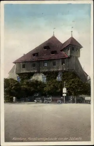 Ak Konstanz am Bodensee, Konziliumsgebäude von der Südseite, Fahrzeug