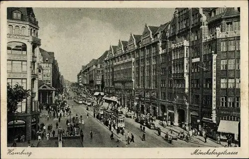 Ak Hamburg Mitte Altstadt, Mönckebergstrasse, Straßenszene, Straßenbahnen